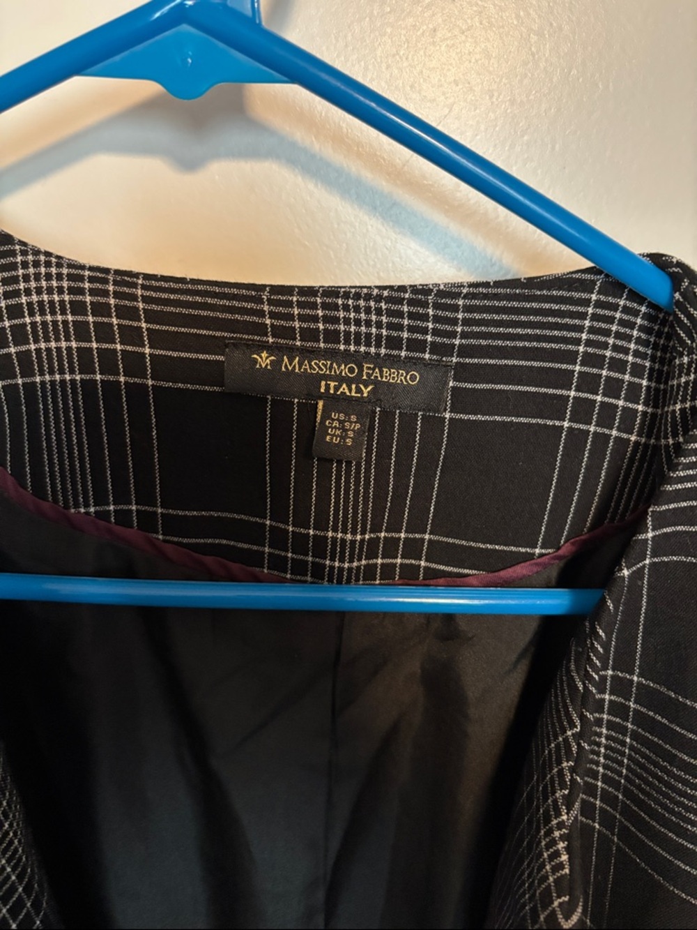 Massimo Fabbro Italy Black Plaid Blazer